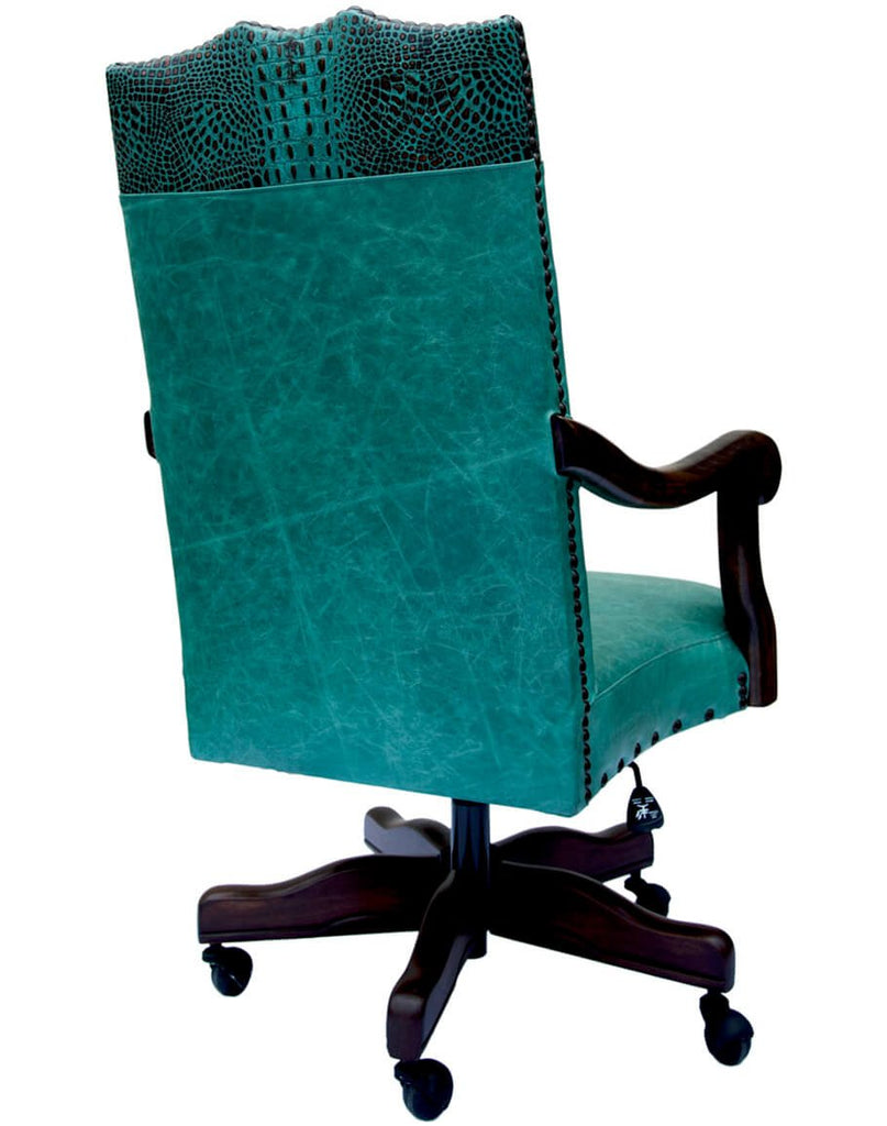 Leather Office Chair in Embossed Turquoise Croc back - Your Western Decor