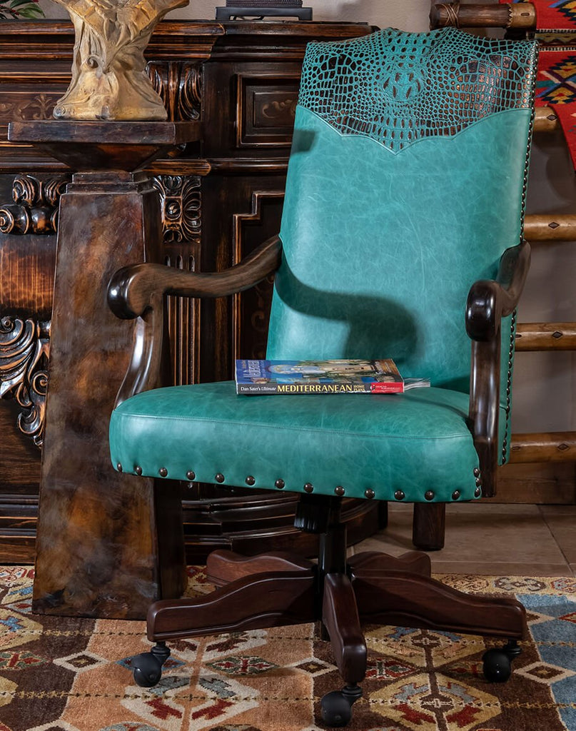 Leather Office Chair in Embossed Turquoise Croc - Your Western Decor