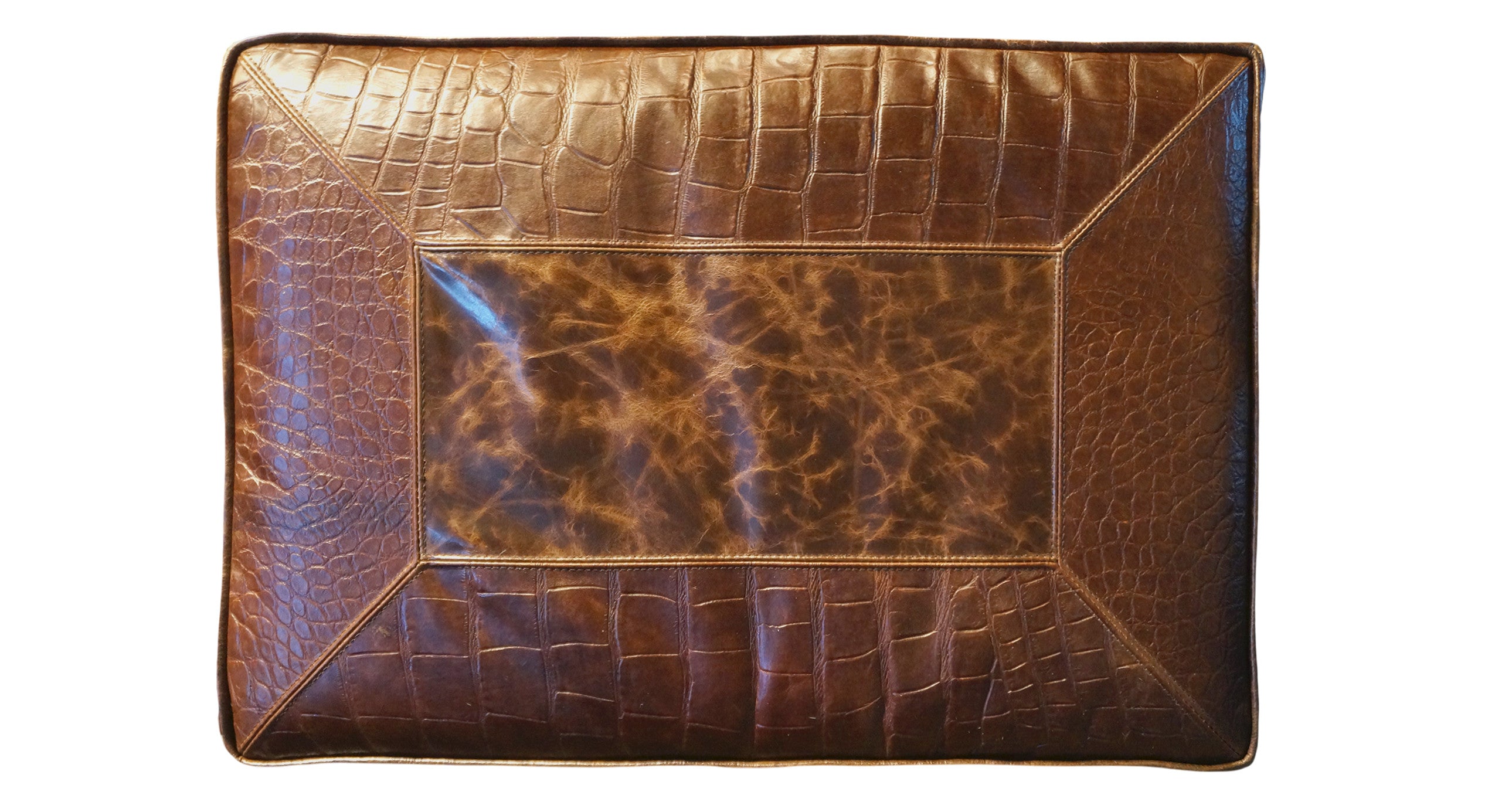 Brown leather pouch with crocodile texture top - Your Western Decor