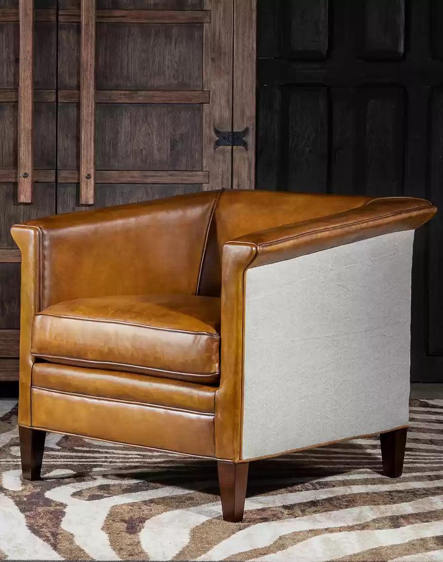 Luxury Leather Polo Chair with fabric sides made in the USA - Your Western Decor