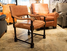Rancho custom chair in chestnut leather with cowhide back and nail trim