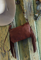Studded Leather & Fringe Purse back view - Your Western Decor
