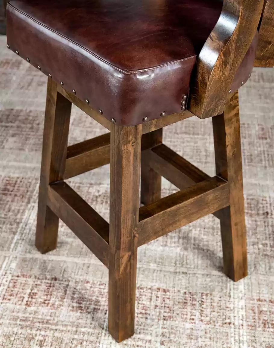 Brown leather Swivel Western Bar Stool with embossed leather back made in the USA - Your Western decor