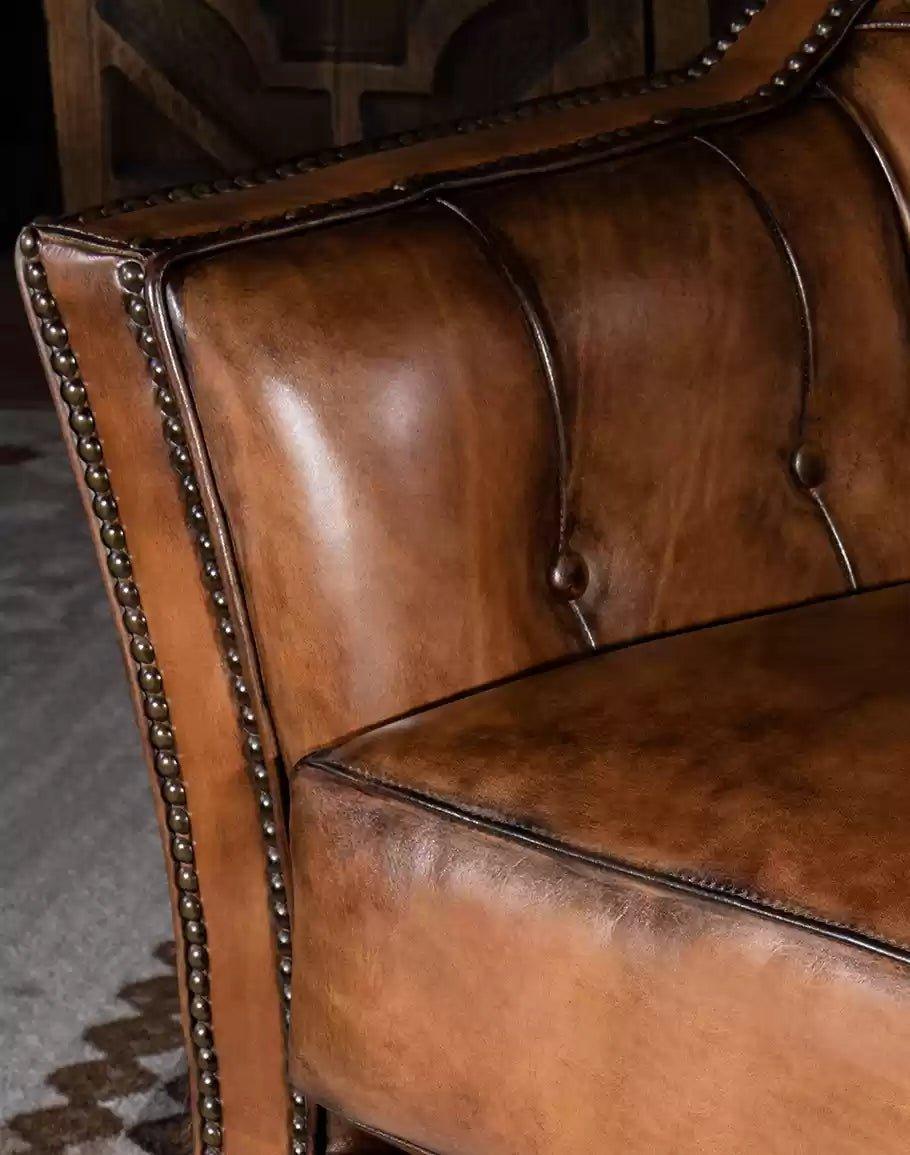 American made Brindle Cowhide & Tufted Leather Swivel Glider - Your Western Decor