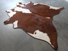 Dark brown and white Brazilian cowhide rug with leather trim - Your Western Decor