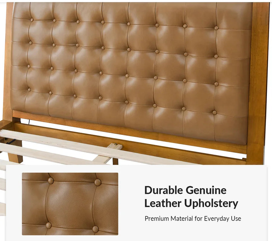 Tufted leather upholstered headboard detail