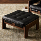 Tuft Sling Seat Black Leather Ottoman - Your Western Decor