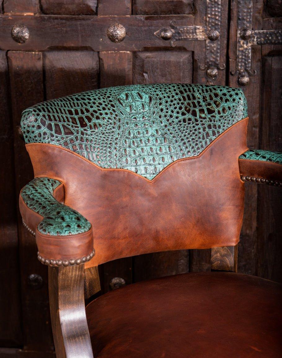 Leather Western Swivel Bar Chair with Embossed Croc Leather - Your Western Decor