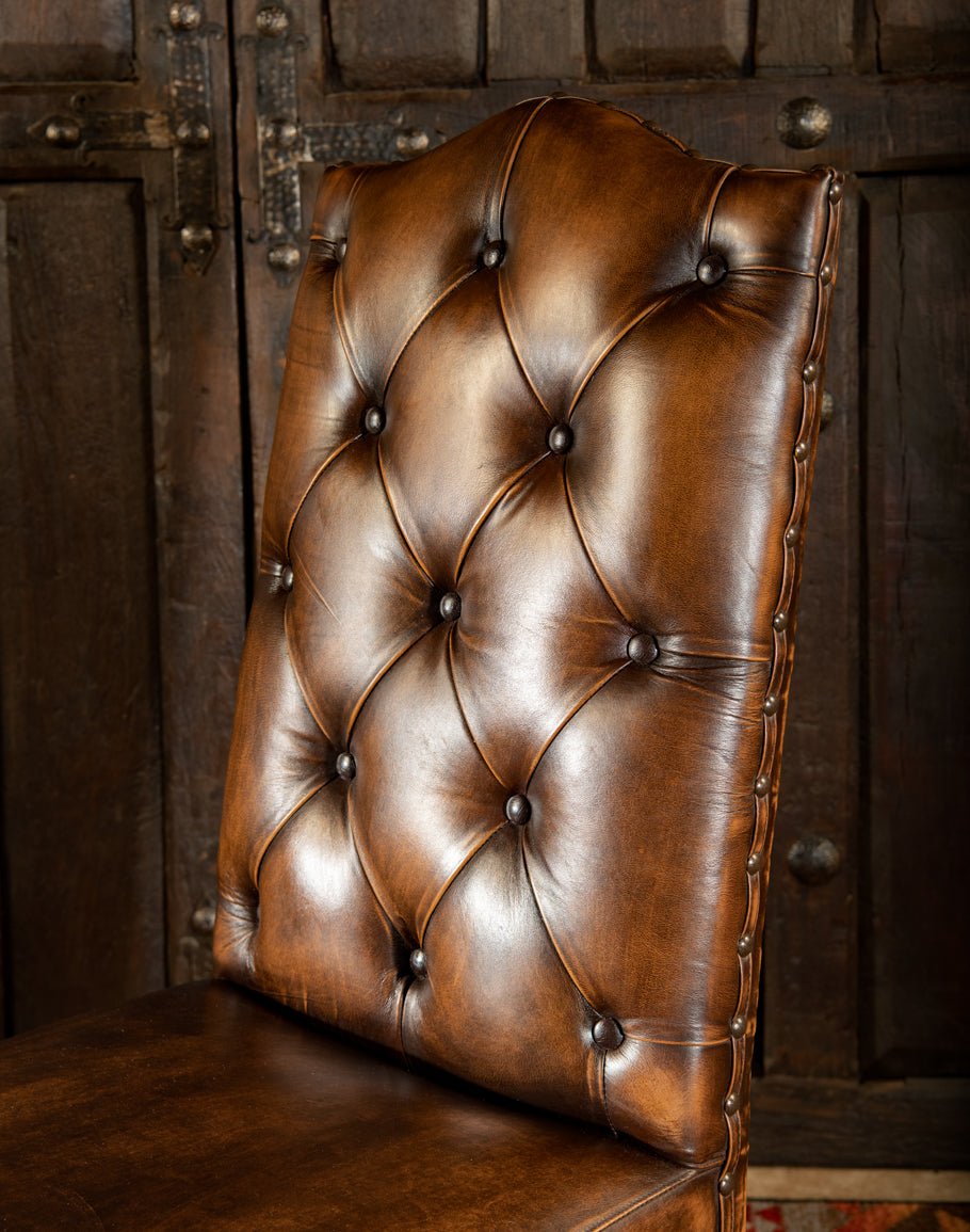 Tufted leather dining chair seat back - Your Western Decor