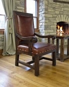 Handmade brown leather dining chair with arms - Your Western Decor