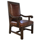 Padded brown leather upholstered dining chair with arms - Your Western Decor