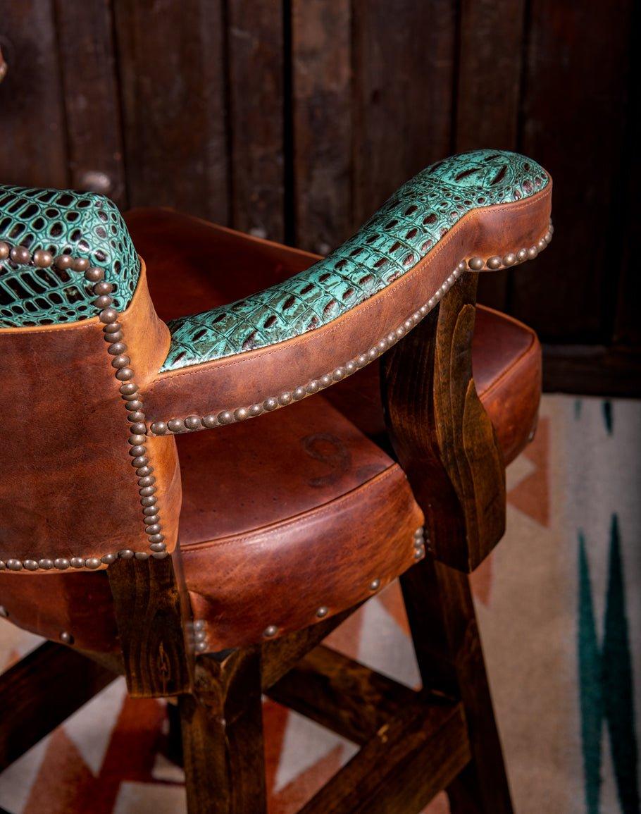 Leather Western Swivel Bar Chair with Embossed Croc Leather - Your Western Decor