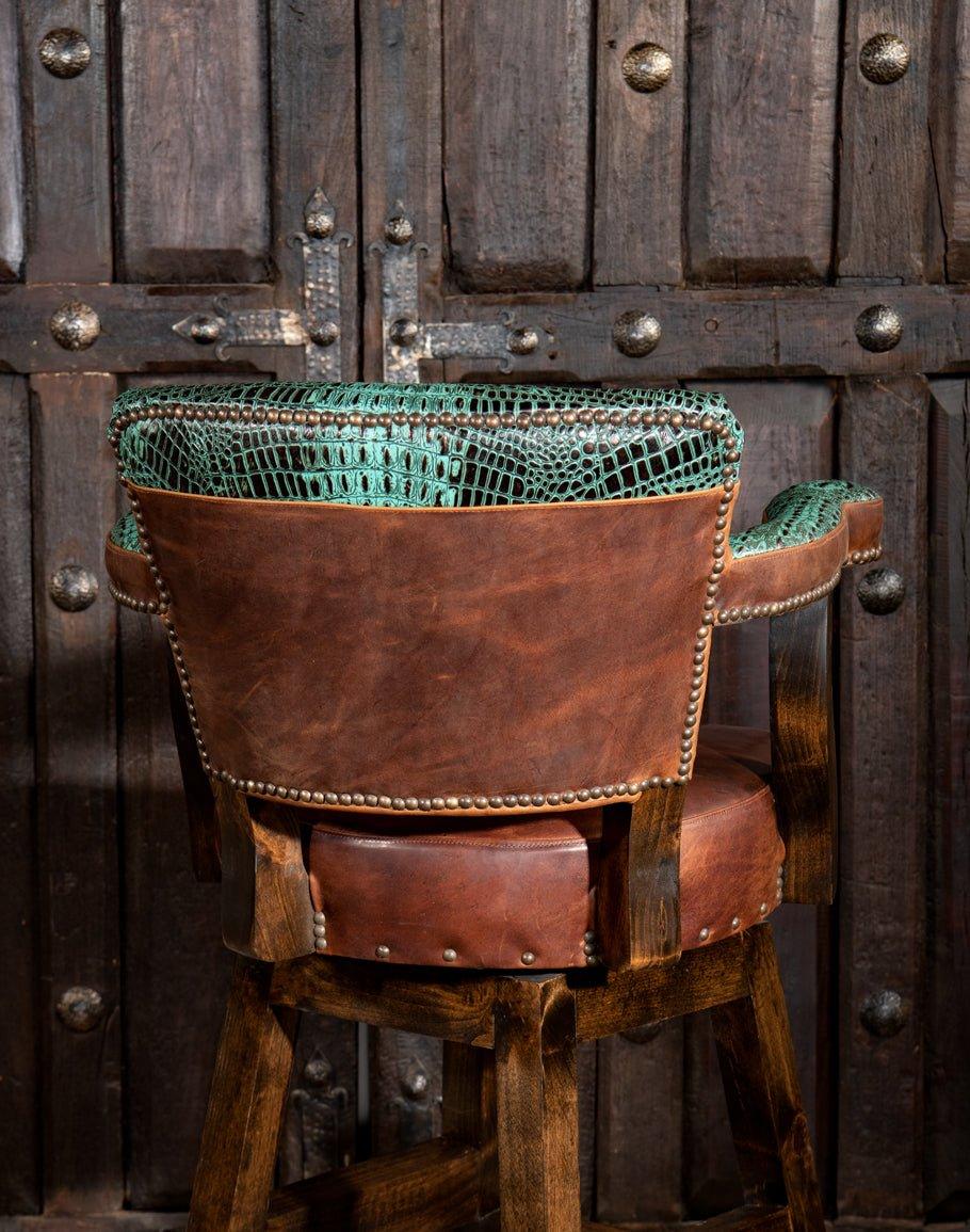 Leather Western Swivel Bar Chair with Embossed Croc Leather - Your Western Decor