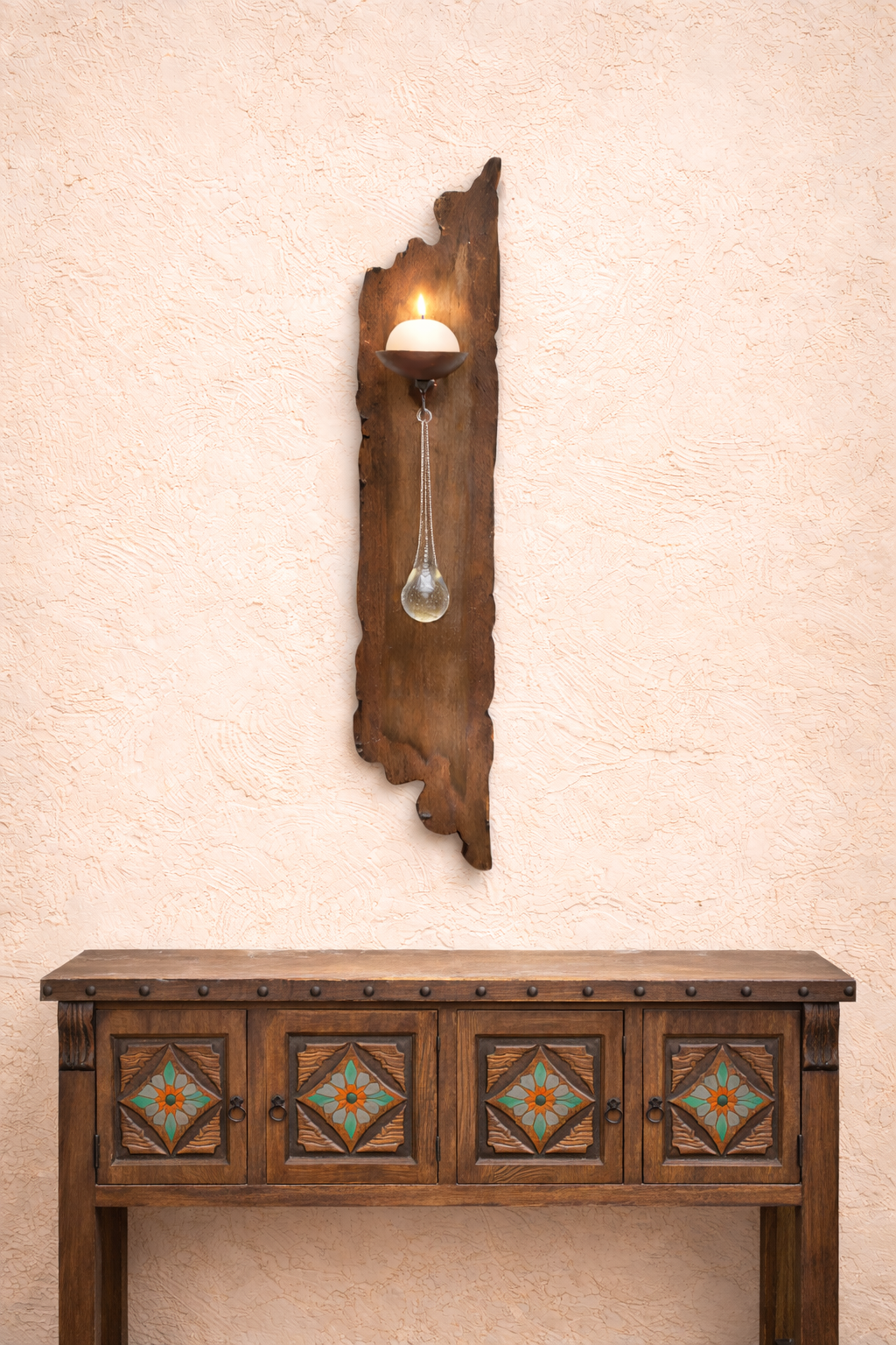 Rustic metal and glass teardrop candelero - Your Western Decor