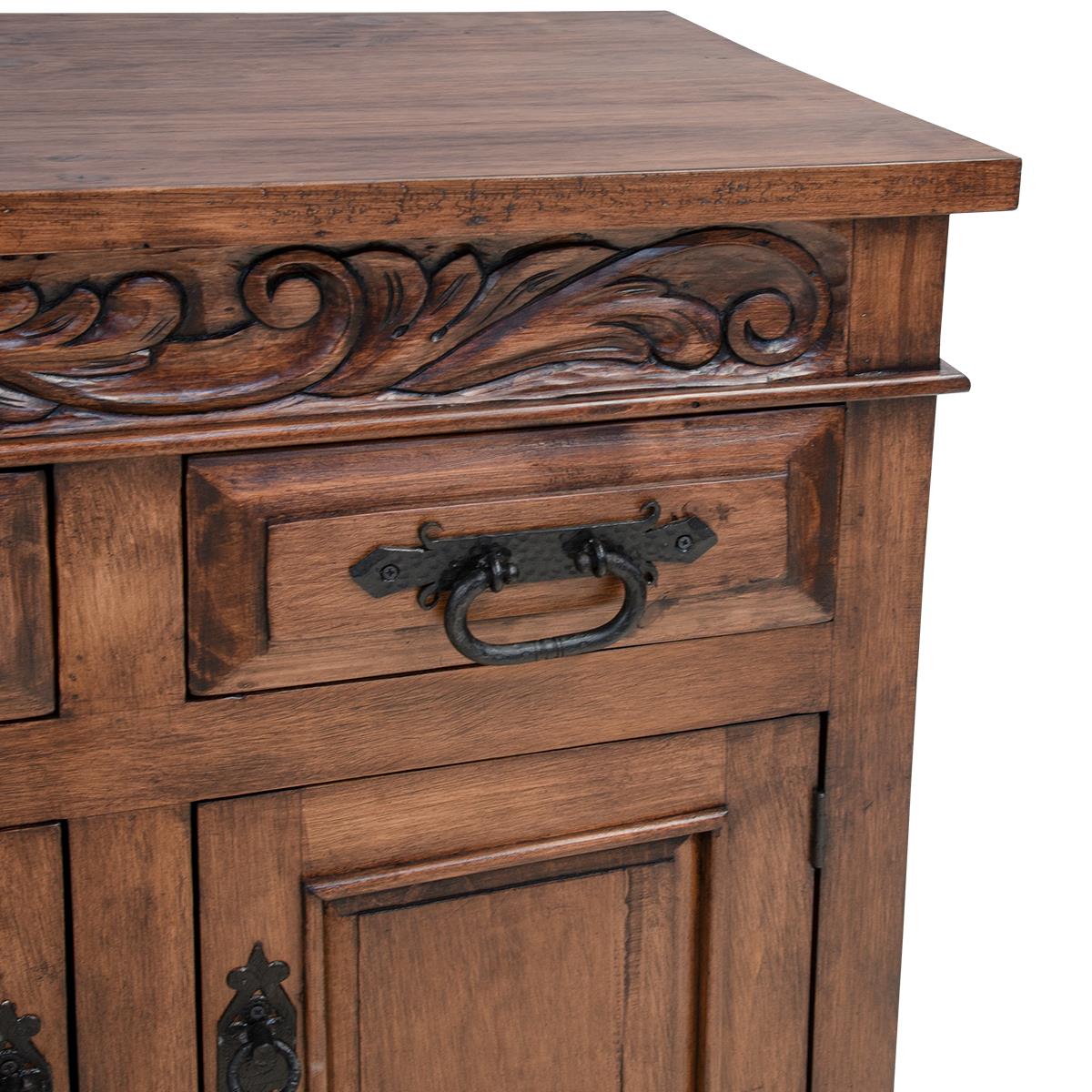 Legacy Ranch Spanish style hand carved buffet cabinet with iron hardware 