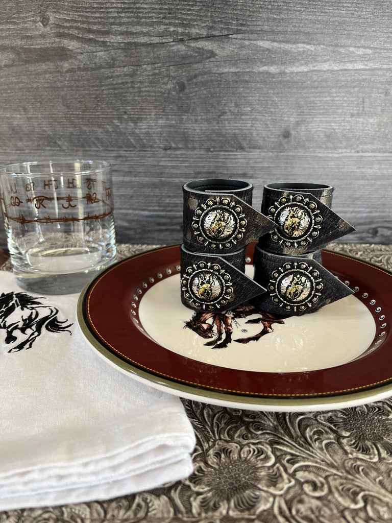 Pendleton Let 'er Buck Leather Napkin Rings handmade in Oregon by Your Western Decor 