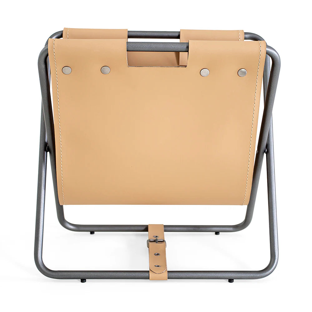 Tan leatherette magazine rack with grey iron frame - Your Western Decor