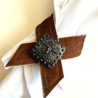 Light Brown Cowhide Napkin Rings with Longhorn concho handmade by Your Western Decor Pilot Rock Oregon