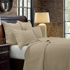 Linen Cotton Diamond Quilt Set in Light Tan color from HiEnd Accents