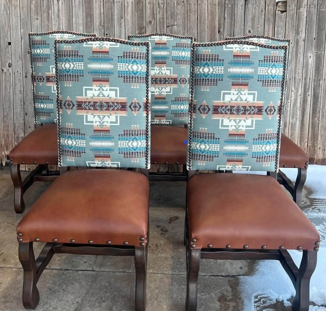 Southwestern Chief Joseph fabric and leather custom made dining chairs 