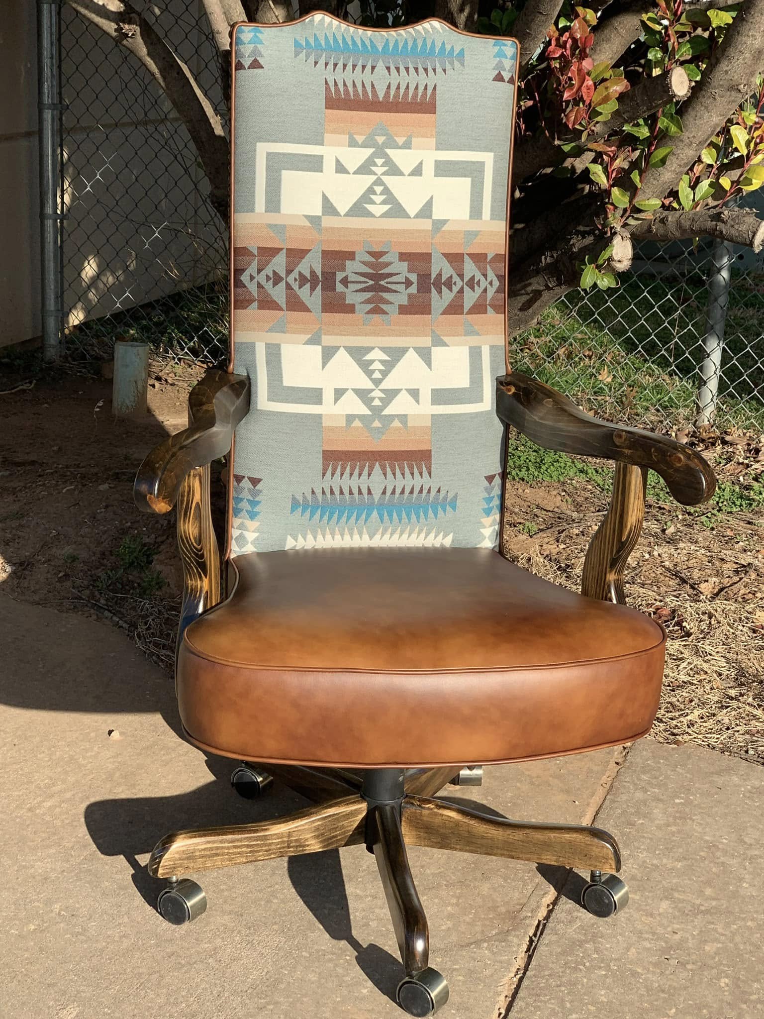 Southwestern office chair with Little Chief Joseph Fabric and leather made in the USA - Your Western Decor