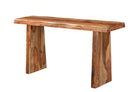Wood console table with grain detail and live edge