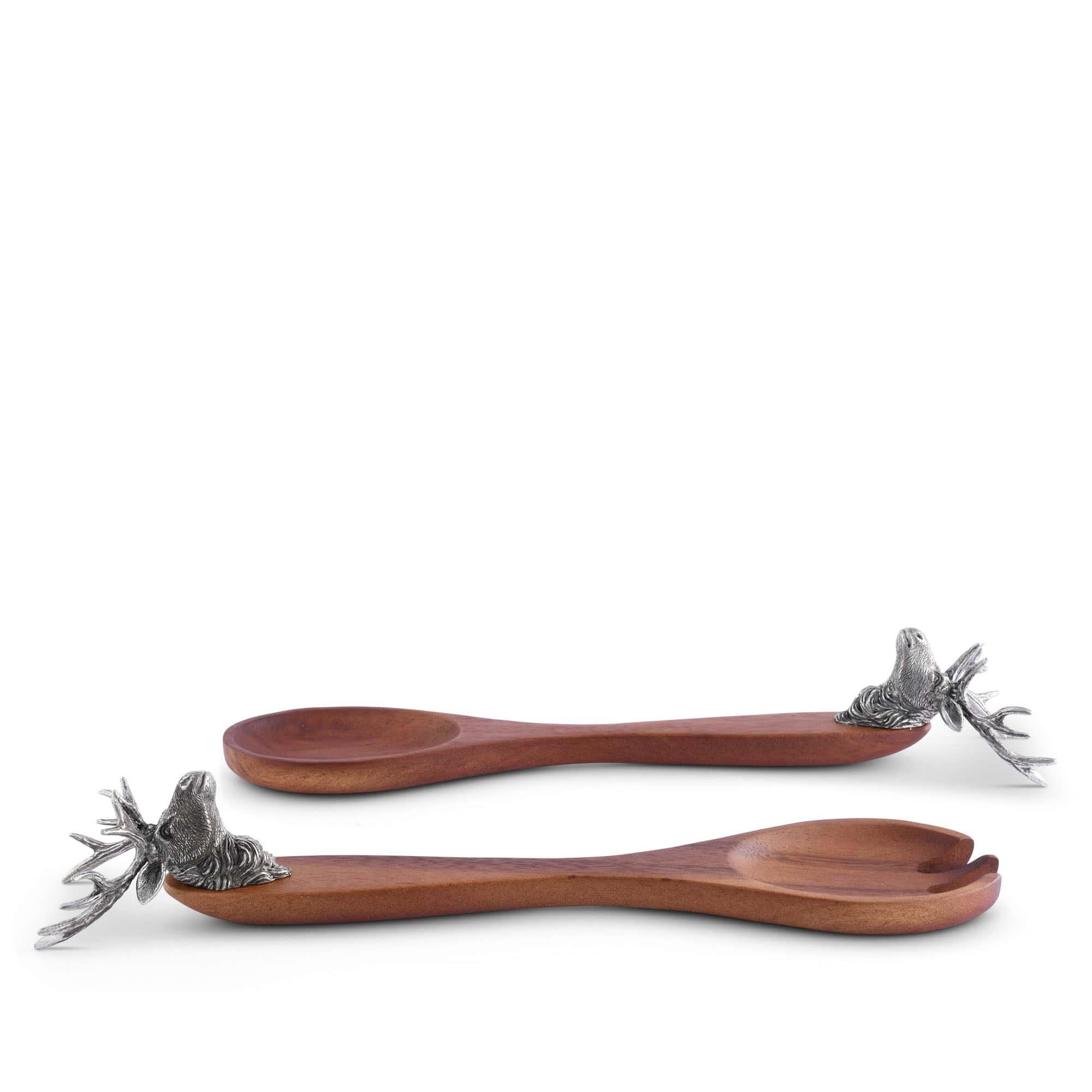 Elk decorated wood salad servers - Your Western Decor