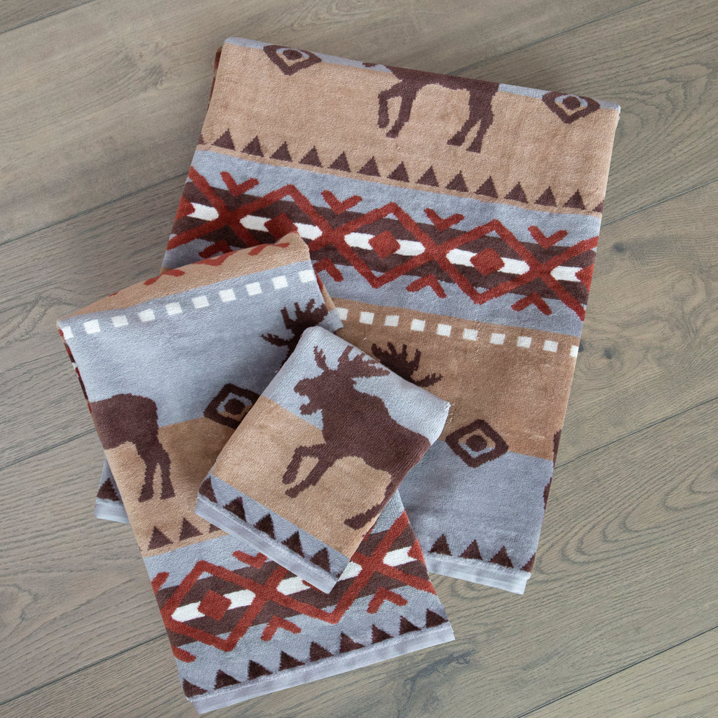 Rustic lodge life bathroom towels with Moose - Your Western Decor