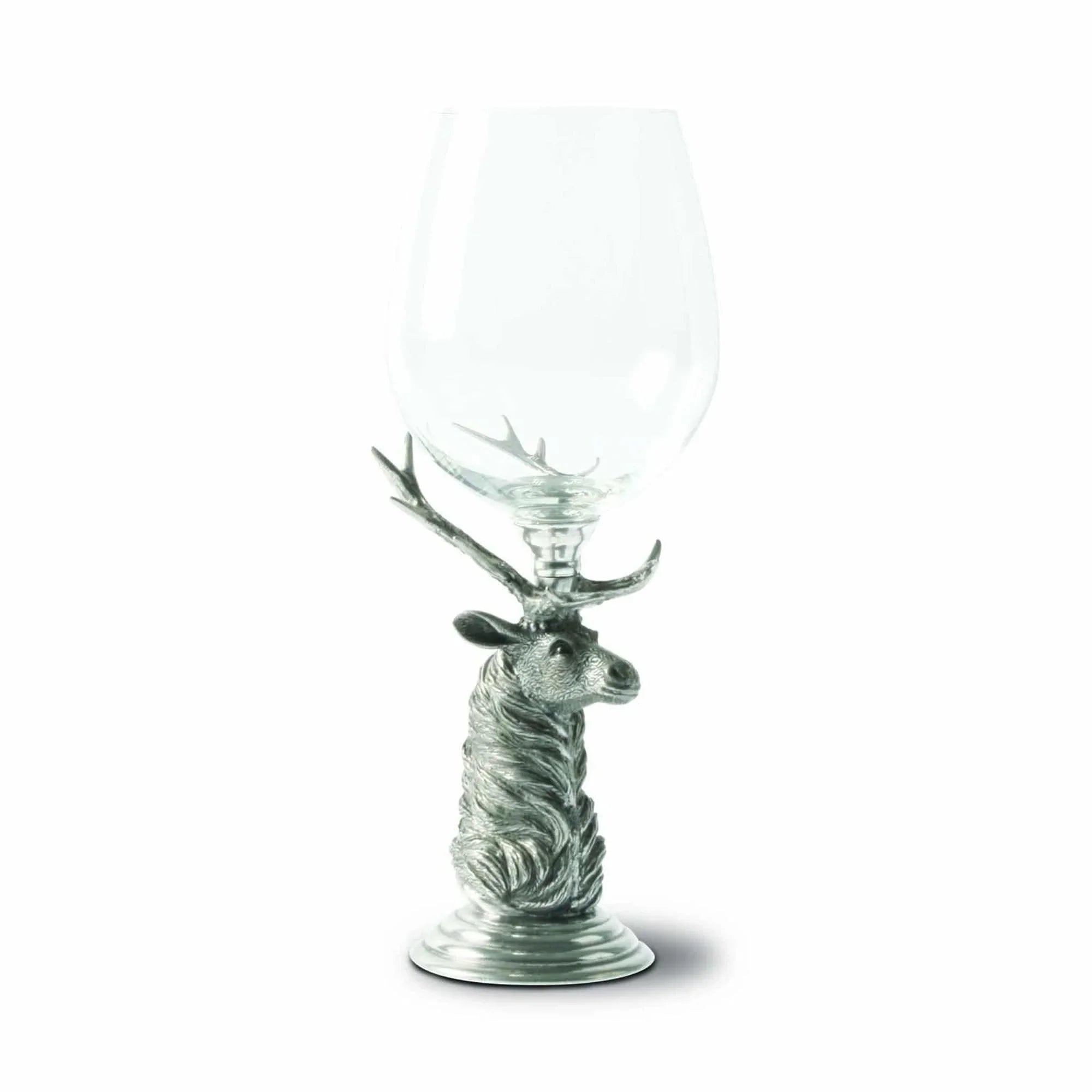 Clear glass wine glass with elk head designed stem - Your Western Decor