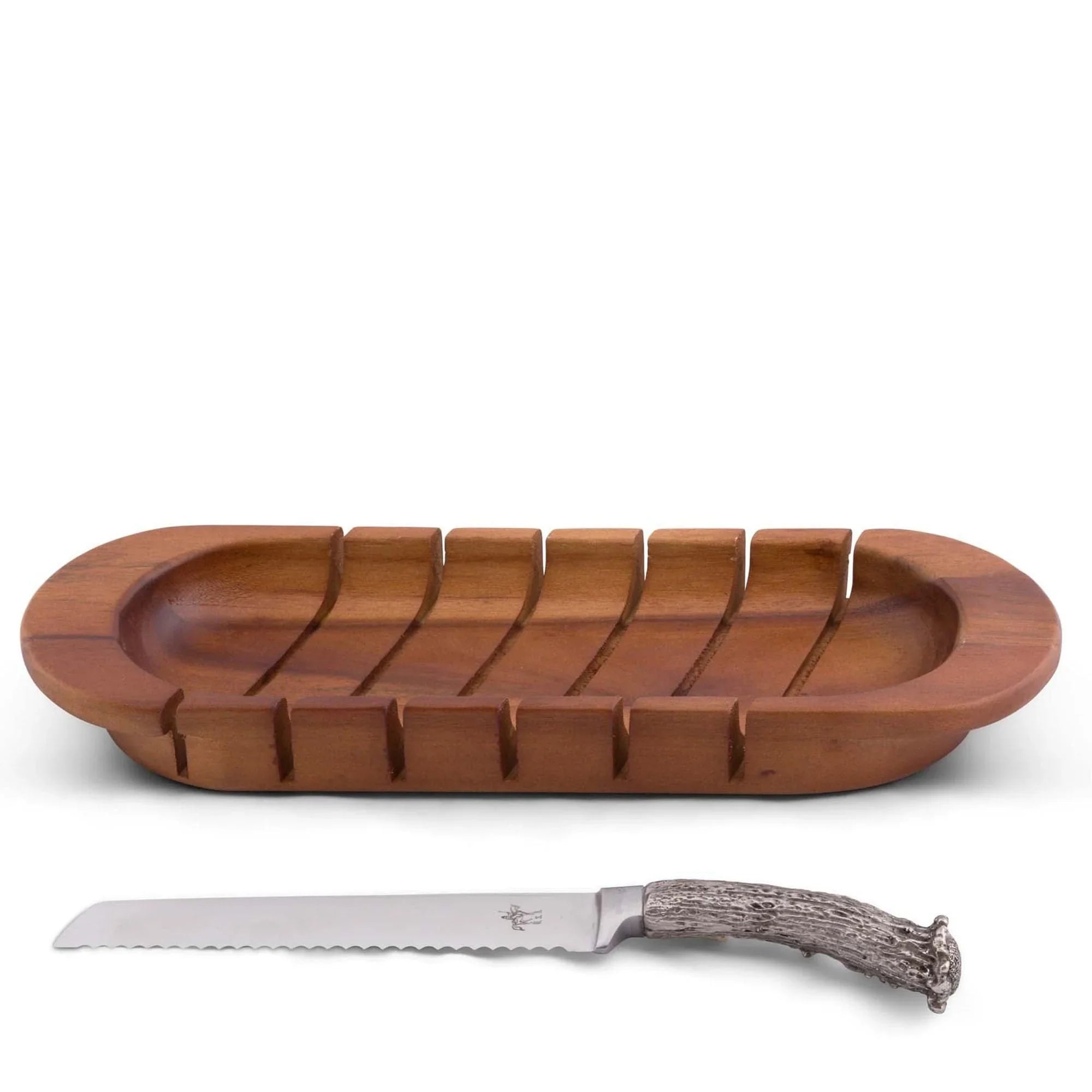 Bread cutting board with pewter antler handle - Your Western Decor
