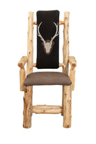 log dining chair with stag design upholstery cabin interior