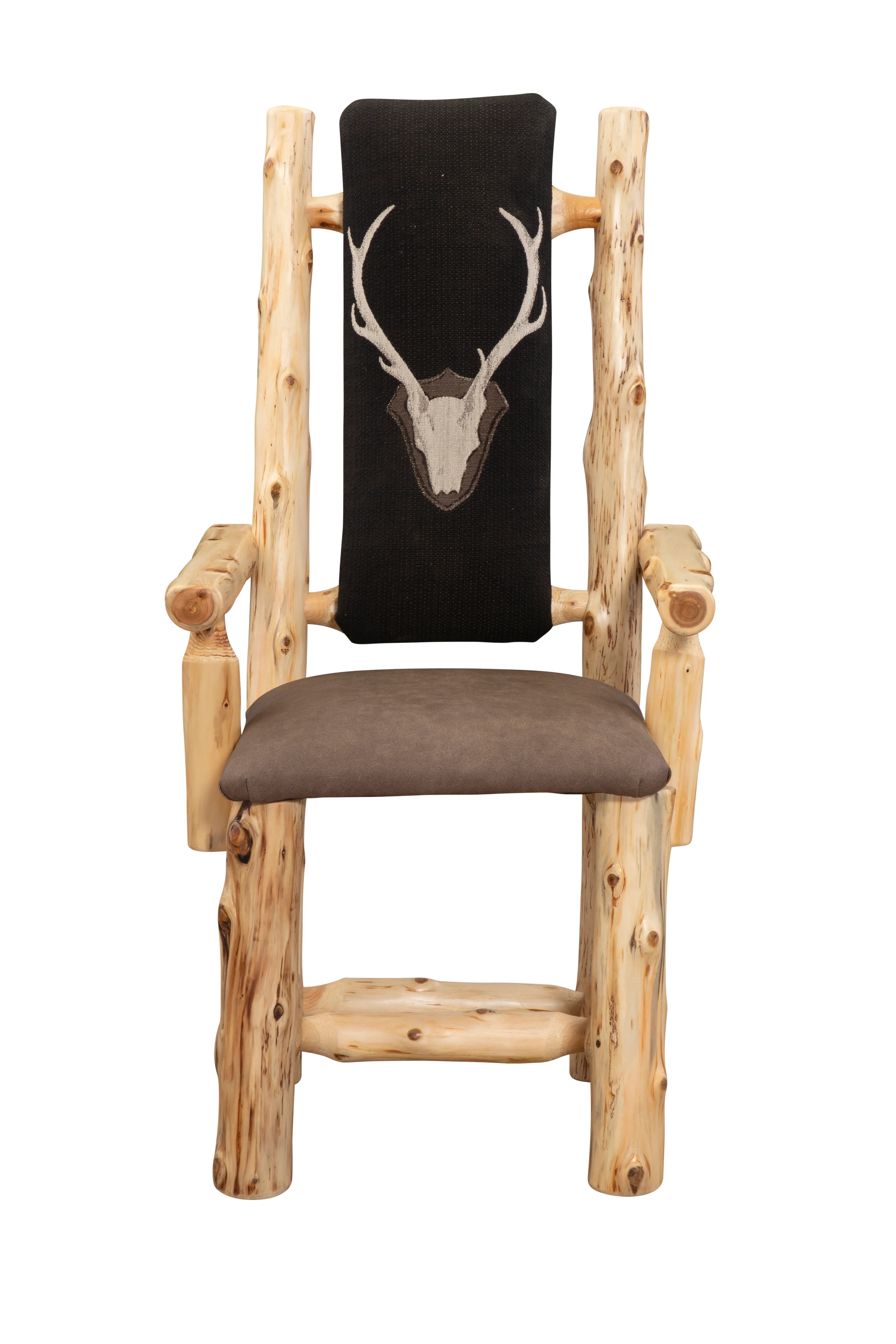 log dining chair with stag design upholstery cabin interior
