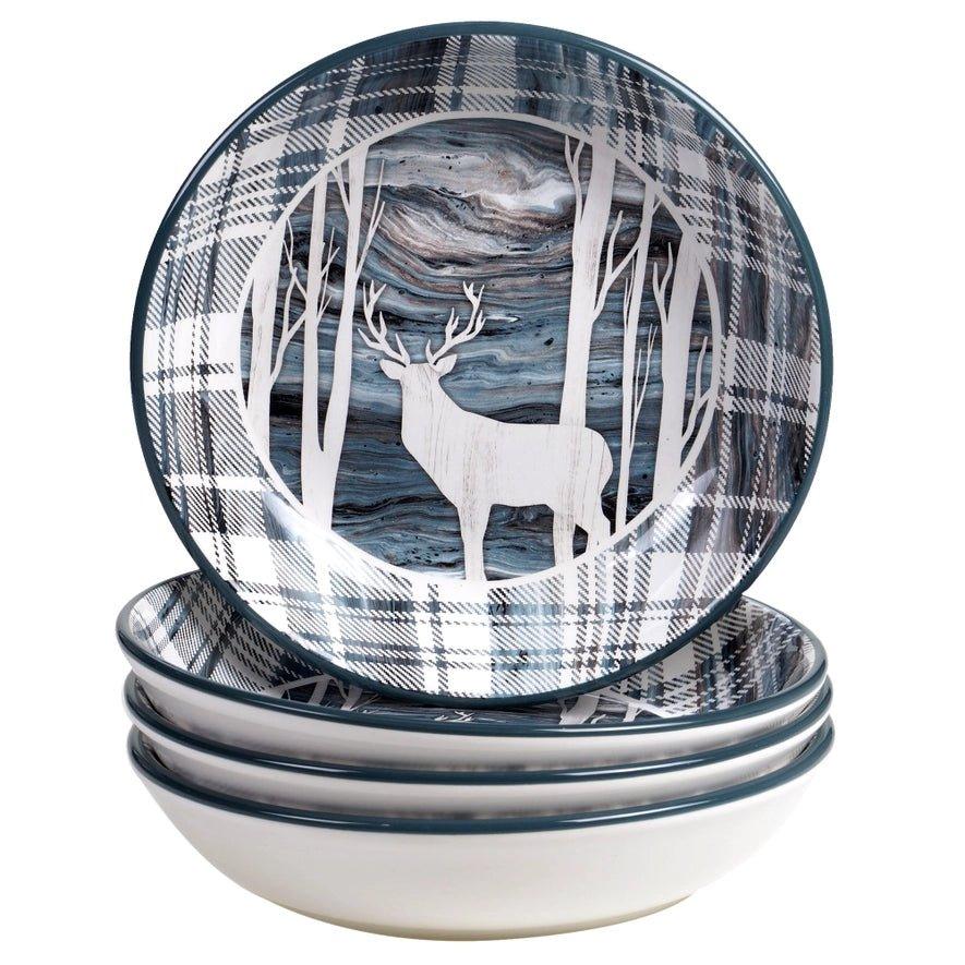 Lone Oak Lodge Pasta/Soup Bowls Set with Deer and Trees Silhouette - Your Western Decor