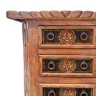 Lonestar cowhide chest of drawers with iron hardware, hand-carvings, taking, and brindle cowhide - Your Western Decor