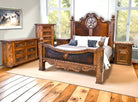 Lonestar cowhide bedroom furniture with hand carvings - Made in Mexico - Your Western Decor