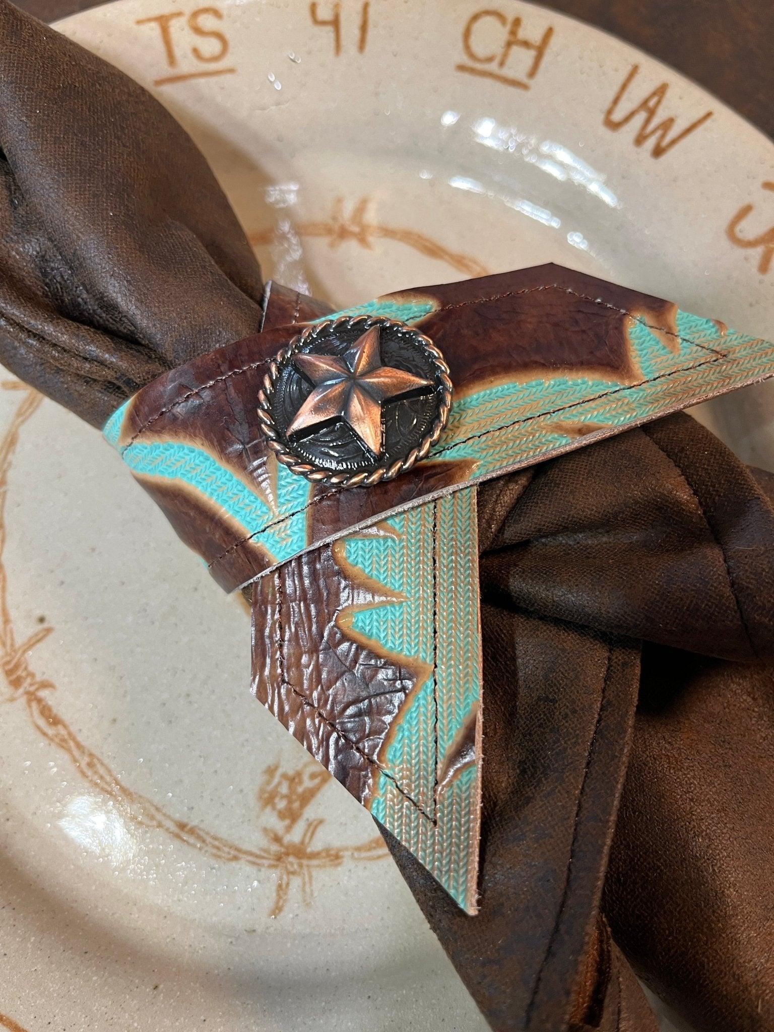 Lonestar Laredo Western Leather Napkin Ring 4-pc - Handmade in Oregon USA - Your Western Decor