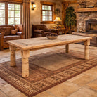 Lone Star Stone Inlay Dining Table handcrafted from pine with decorative stone inlay top and carved western details
