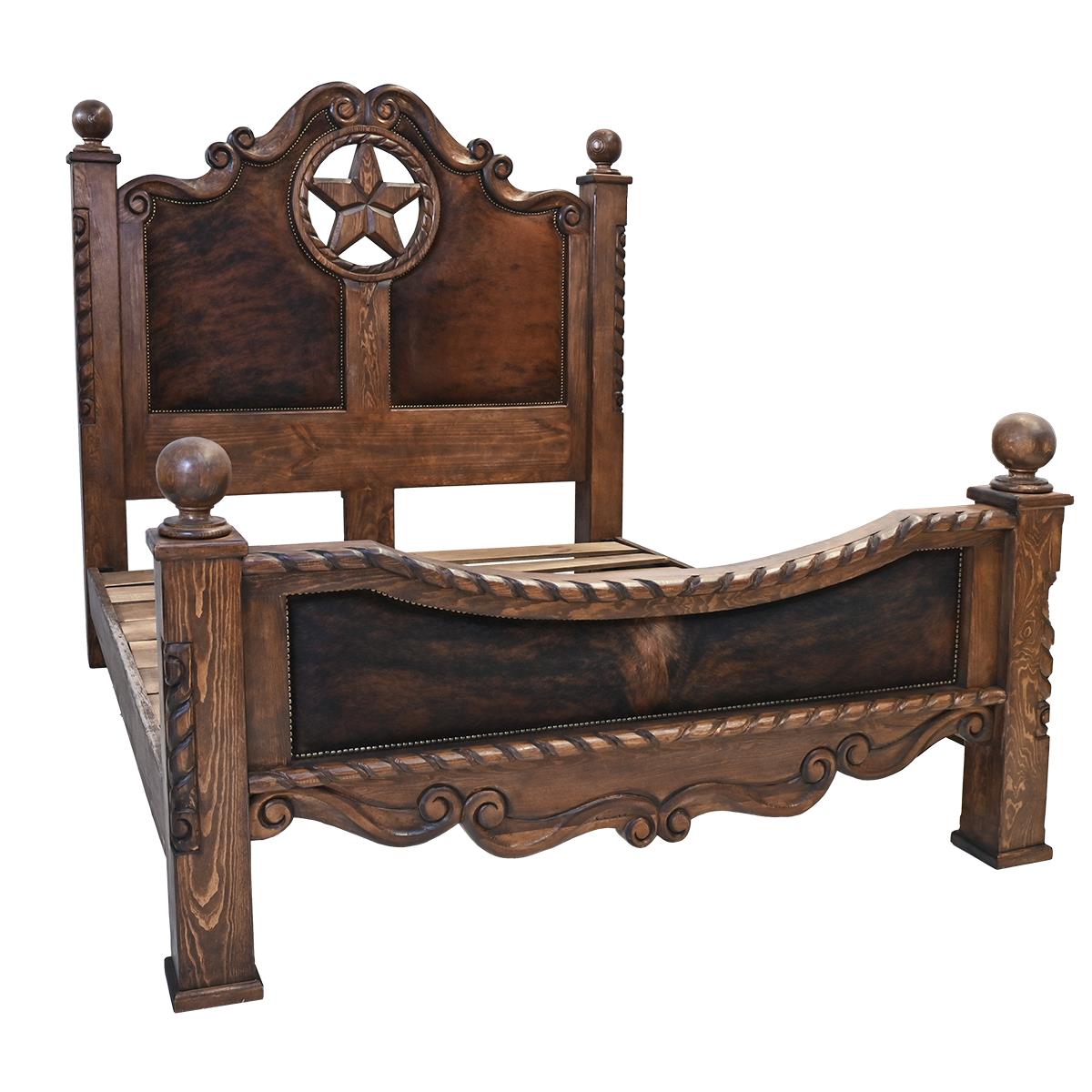 Hand carved Lonestar brindle cowhide bed - Your Western Decor