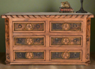 Western Lonestar dresser with cowhide, tacking, and iron hardware accents - Hand carved detail - Your Western Decor