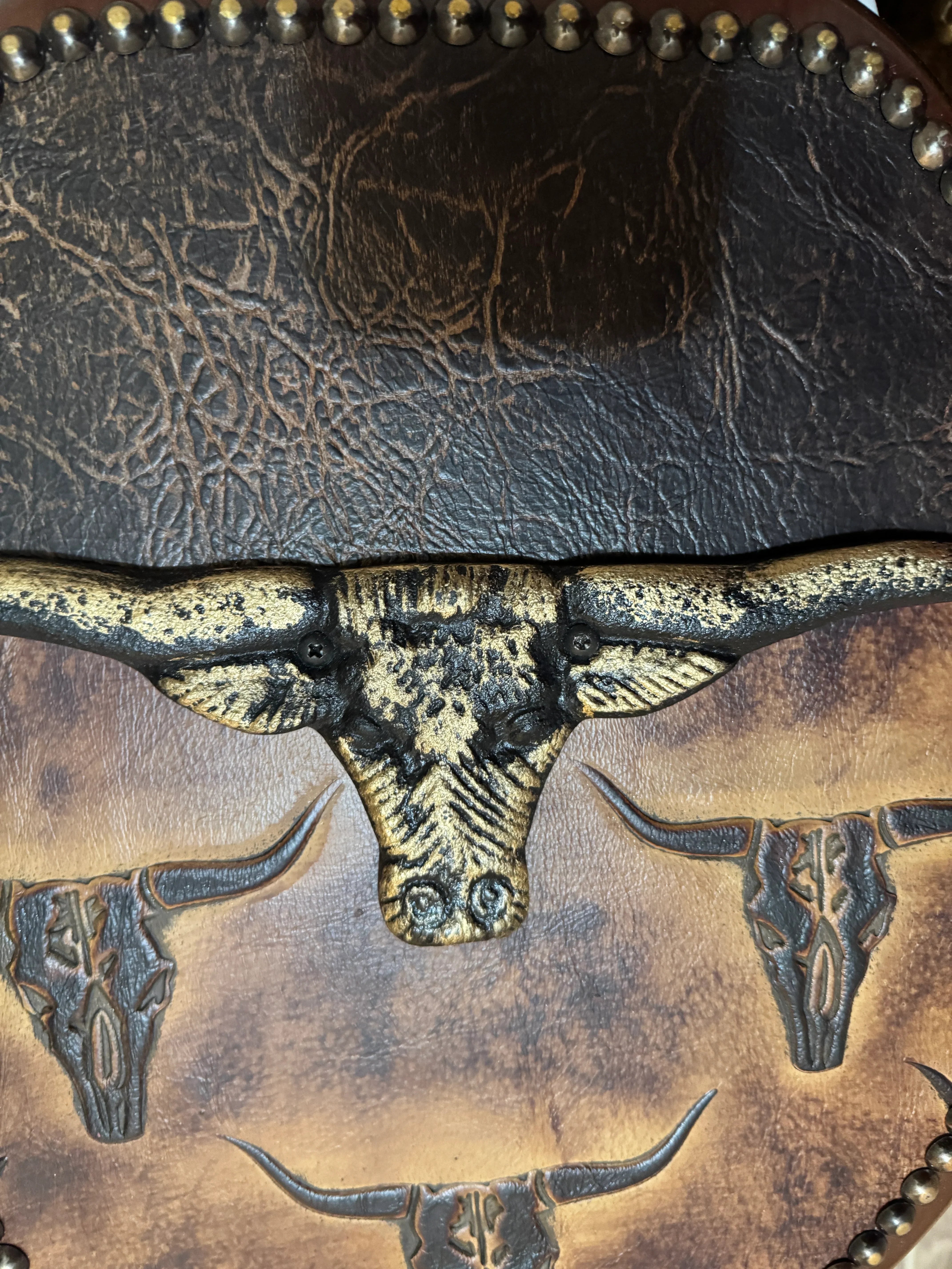 Handmade, custom made, American made Longhorn & Leather Deco Toilet Seat 