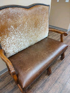 Leather and Longhorn Cowhide Settee - Custom Upholstered Furniture - Your Western Decor