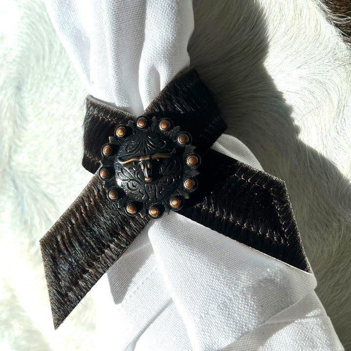 Dark Brown Cowhide Concho Napkin Rings Your Western Decor