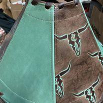 Longhorn embossed leather lamp shade with turquoise - Your Western Decor