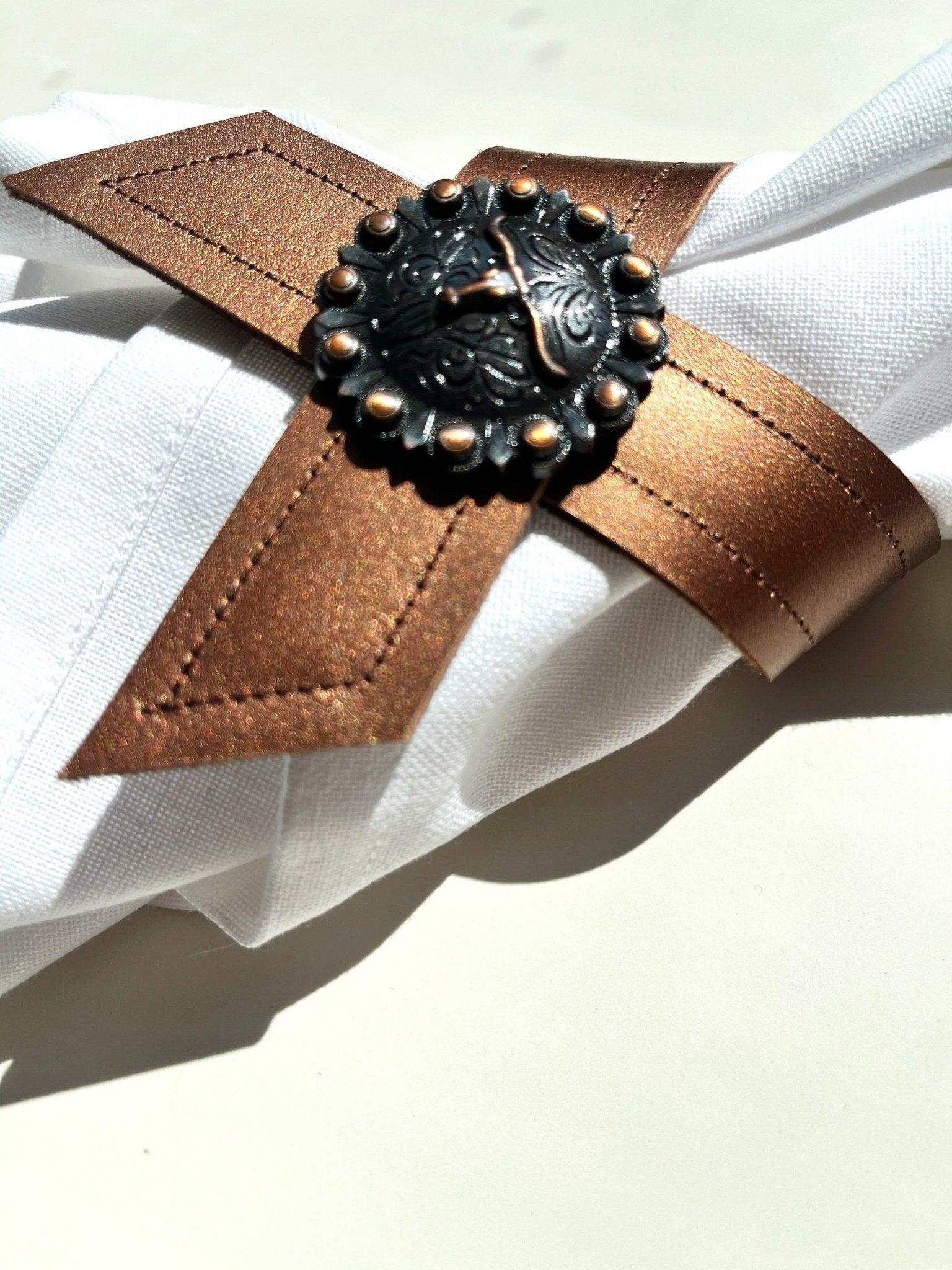 Leather napkin ring with Longhorn concho handmade in Oregon by Your Western Decor