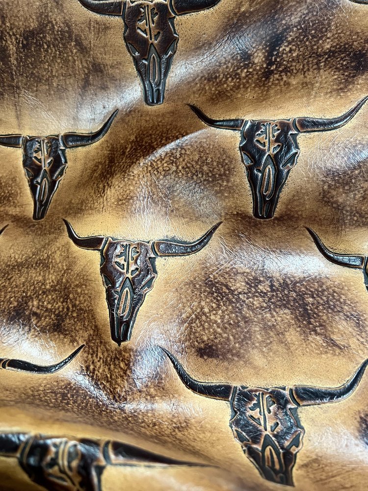 Western Longhorn Sepia Embossed Leather - Your Western Decor