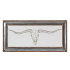 Black and white sketch Longhorn Skull Western Framed Art, galvanized tin and barn wood frame  5.9' - Your Western Decor