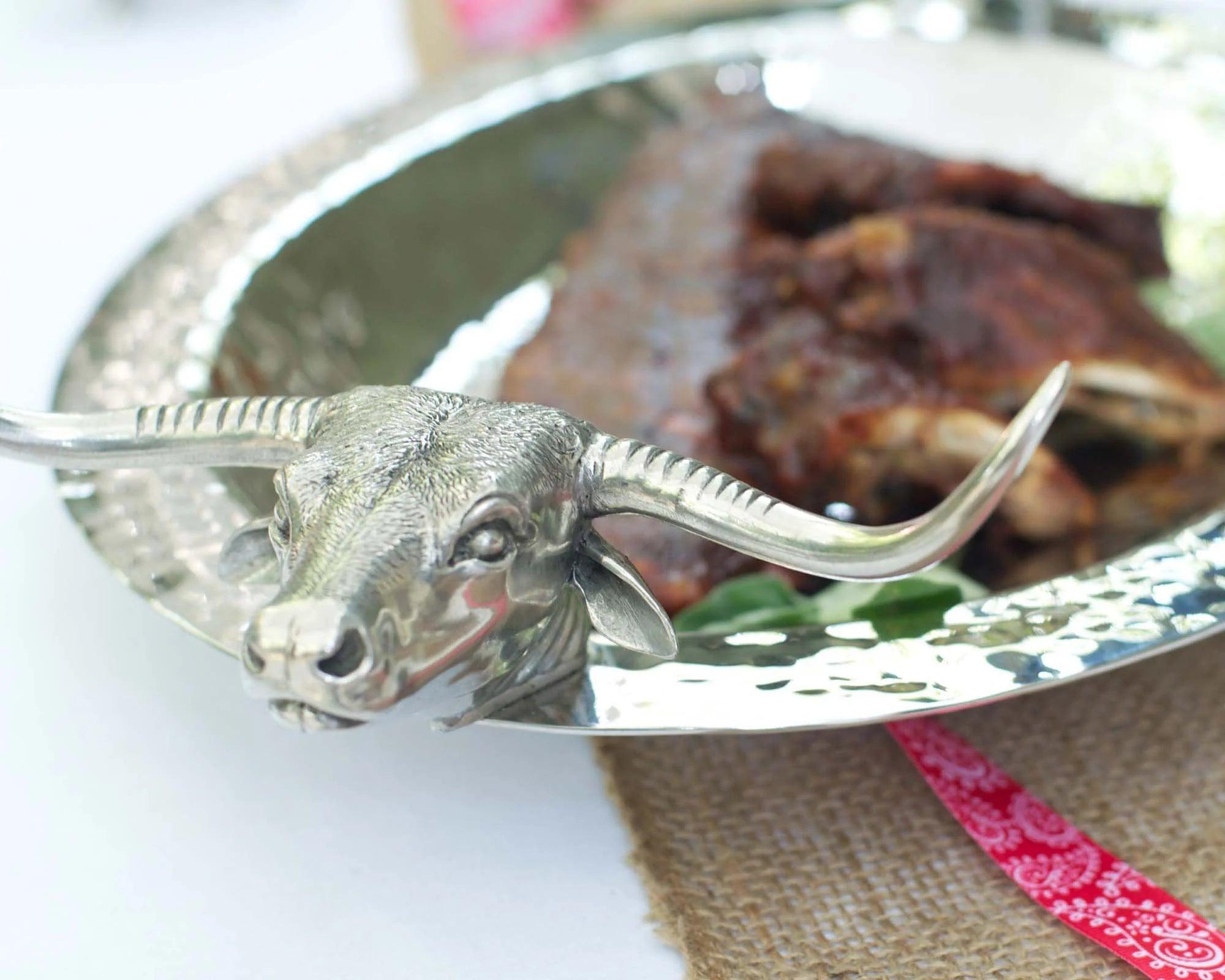 Pewter Longhorn Steer Oval Serving Platter - Your Western Decor