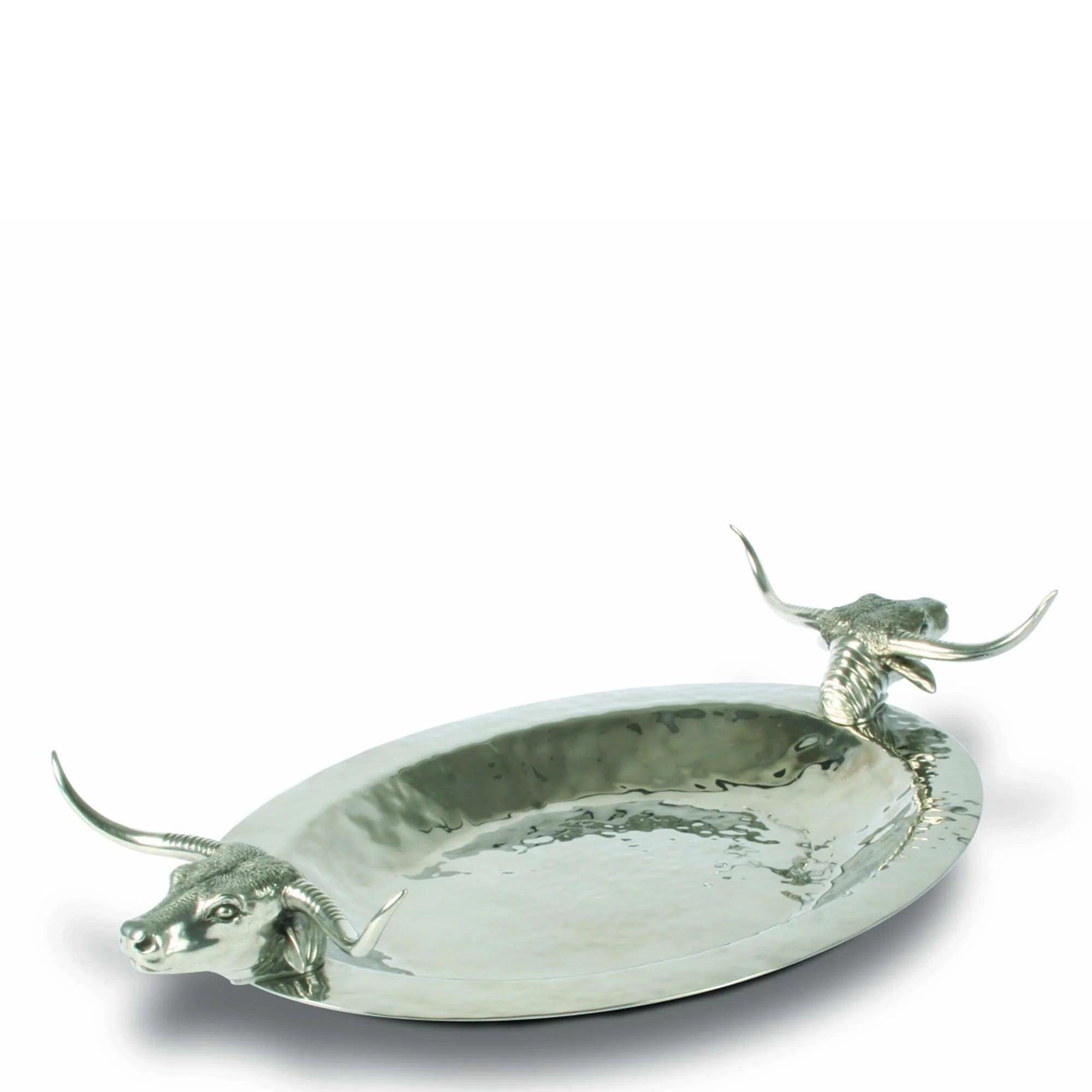 Pewter Longhorn Steer Oval Serving Platter - Your Western Decor