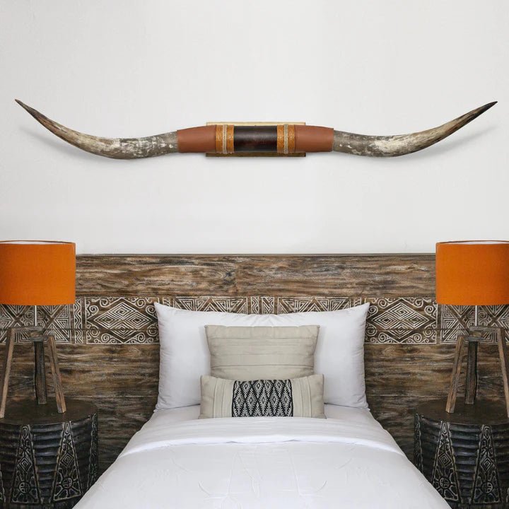 Longhorn Wall Mount w/ Brown Leather - Your Western Decor
