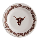 White dessert plate with longhorn steer and cattler drive imagery made in the USA - Your Western Decor